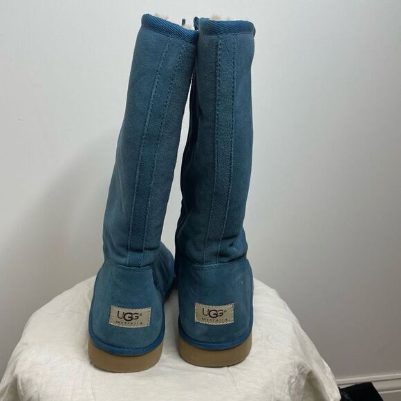 UGG Classic Tall 5235 Leather Sheepskin Winter Boots Sunset Turquoise Blue Zip 8 - Picture 5 of 11
